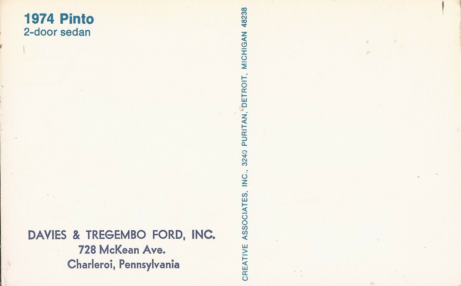 Charleroi, PA Davis & Tregembo Ford 1974 Pinto CAR DEALERSHIP