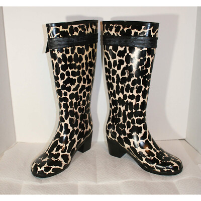 Kate Spade New York Rubber Knee High Rain Boots Black/Tan