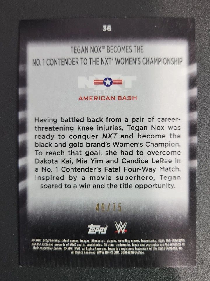 2021 Topps WWE Women's Division ORANGE #36 TEGAN NOX BECOMES #1 CONTENDER 49/75 - Image 2 of 2