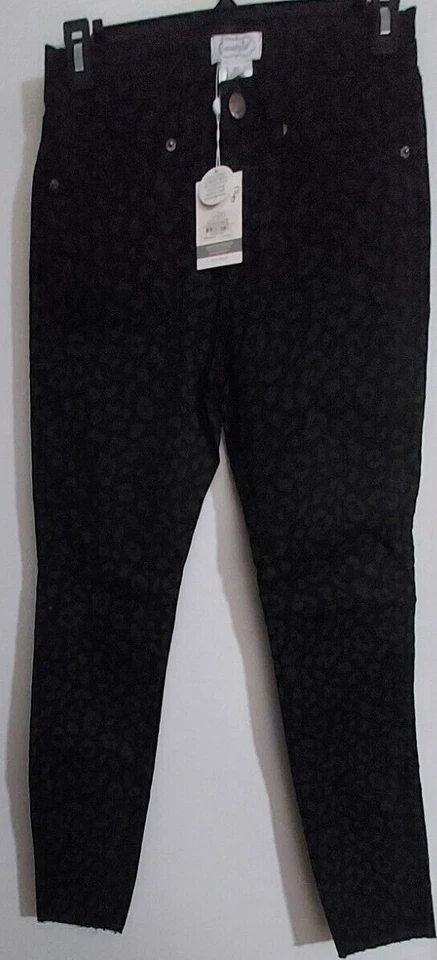 Pantalones de mezclilla para mujer Mudpie Wylie estampados negros leopardo talla XS mezcla de algodón calce ajustado