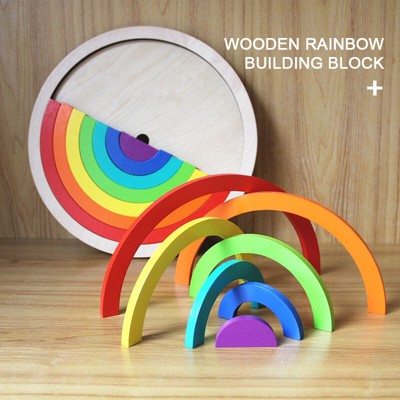Holz Regenbogen Stapelspiel Steckspiel Bausteine Spielzeug Krankenwagen | Stapelspiel aus Bausteinen