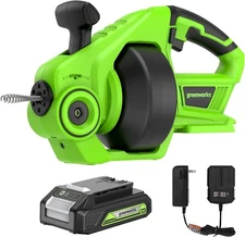 Greenworks 24V Auto Drain Auger 23Ft Plumbing Snake with 2Ah Battery and Charger