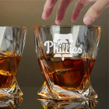 Custom Engraved Philadelphia Phillies Whiskey Glass – 10 oz Twisted Rocks Glass