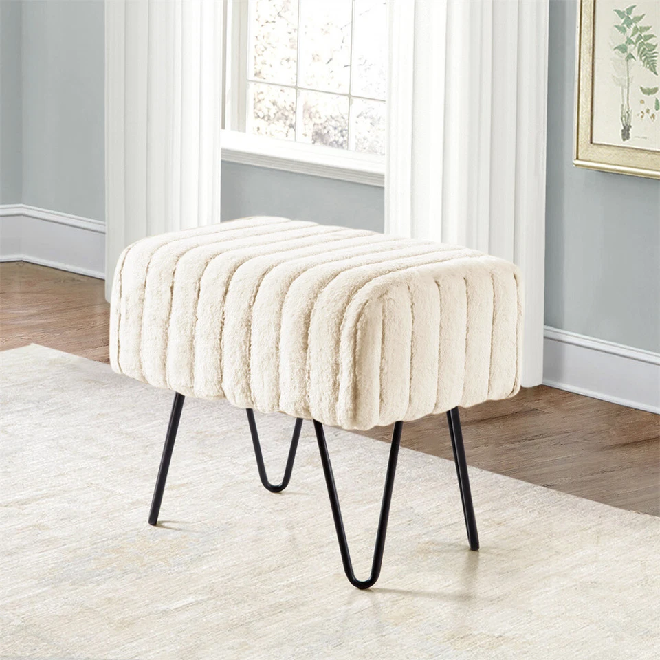 Super Soft Mink Faux Fur Ottoman Stylish Foot Rest & Vanity Bench Living Room - Image 4 of 4