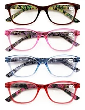 4 Pairs Women Neon Floral Reading Glasses Lightweight Wide Fitment Reader  ZT109