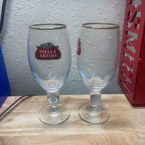 2 Nuevos Borde Oro Vidrio de Cerveza Stella Artois 33cl - 7,5" de Alto - Dos (2) - Imagen 2 de 5