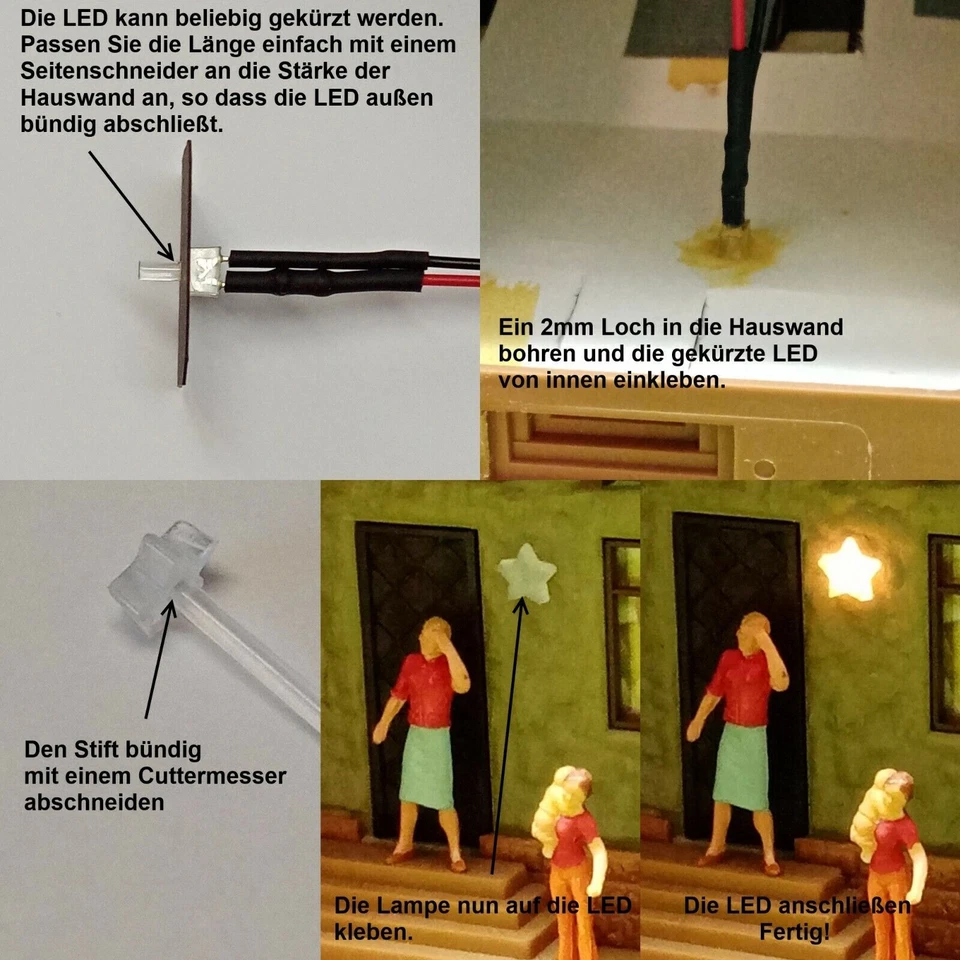 LED Wandlampen N TT 2-3mm für Häuser Gebäude Set 3 oder 6 Stück Auswahl Bausatz - Bild 2 von 4