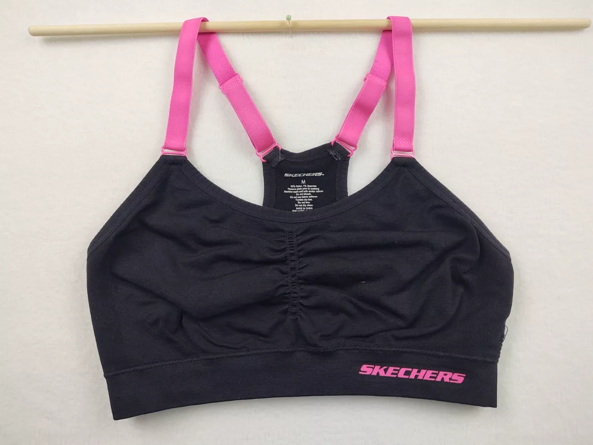 Skechers Women's Size M Black Adjustable Pink Racerback Straps Sports Bra