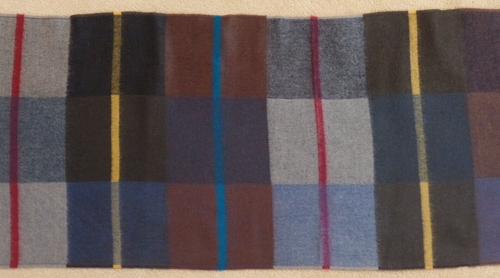 NEW plaid scarf / muffler, browns & blues w/ gold, red, 12" x56" w/ 2" fringe - Picture 7 of 8