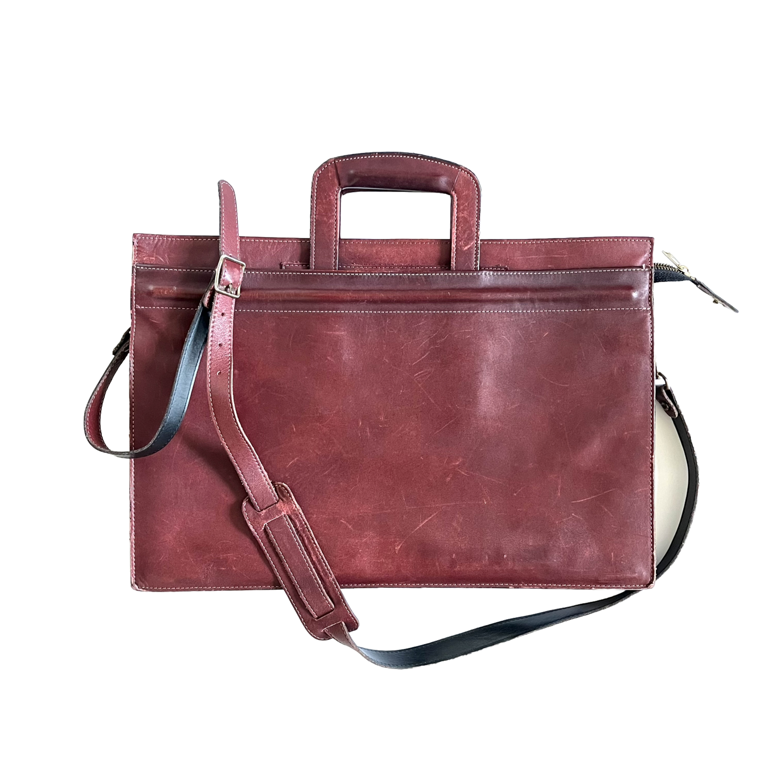 Vintage Mens Burgundy Leather Briefcase Attache Satch… Gem