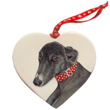 Greyhound, Black Greyhound Porcelain Heart Ornament Double-Sided
