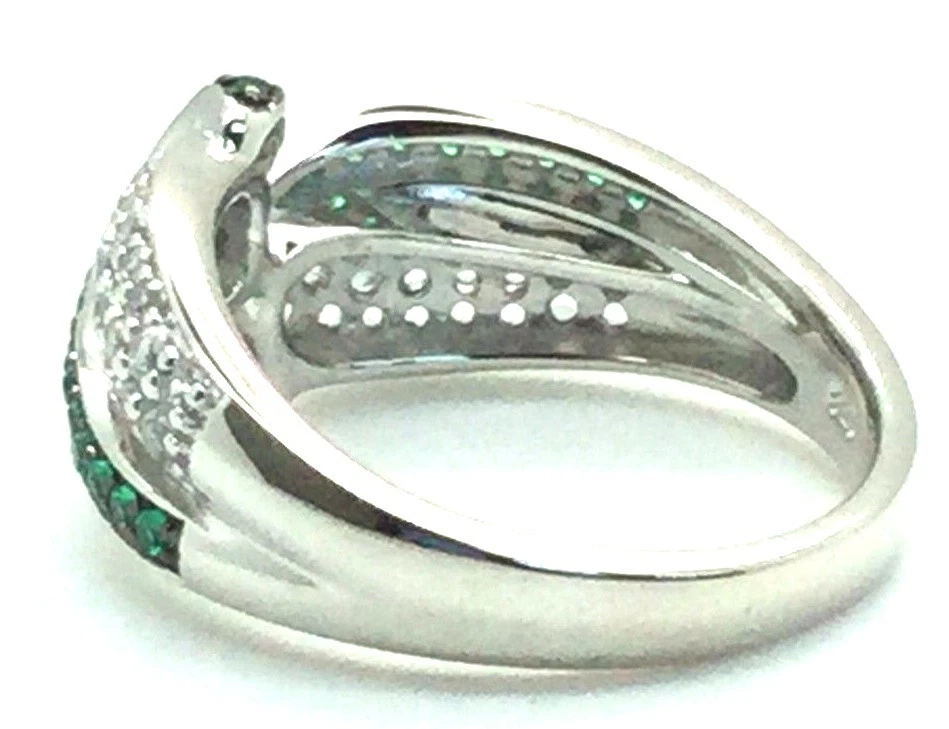Anillo de cóctel de plata esterlina 925 verde tsavorita pavé circonita cúbica onda curva Foto 2 de 3