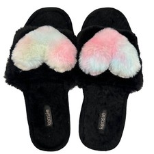 EUC Kensie - Black Faux Fur Print Memory Foam Slippers - SZ 9