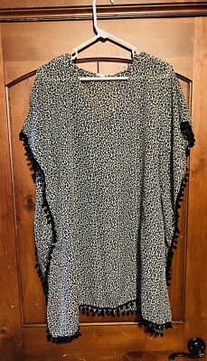 West Loop Women's Semi-Sheer Leopard Print Tasseled Cover-Up One Size Fits Most