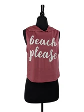 Cardio Couture Blush Pink Beach Please Graphic Hooded Crop Active Top Size M