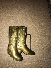 Vtg 1979 Solid Brass Cowboy Boots Belt Buckle by Baron Buckle Western Trucker