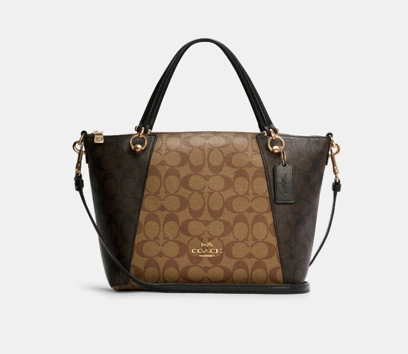 Coach Kacey Satchel In Blocked Signature Canvas IM/Khaki Brown Multi