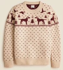 J Crew Wool Sweater Mens Brown Dog Duck Hunting Christmas Warm (All Sizes)