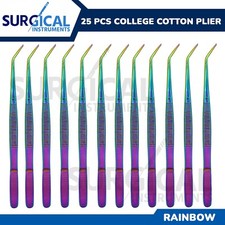 25 College/Cotton Dressing Pliers 6" Titanium Rainbow Color Dental German Grade