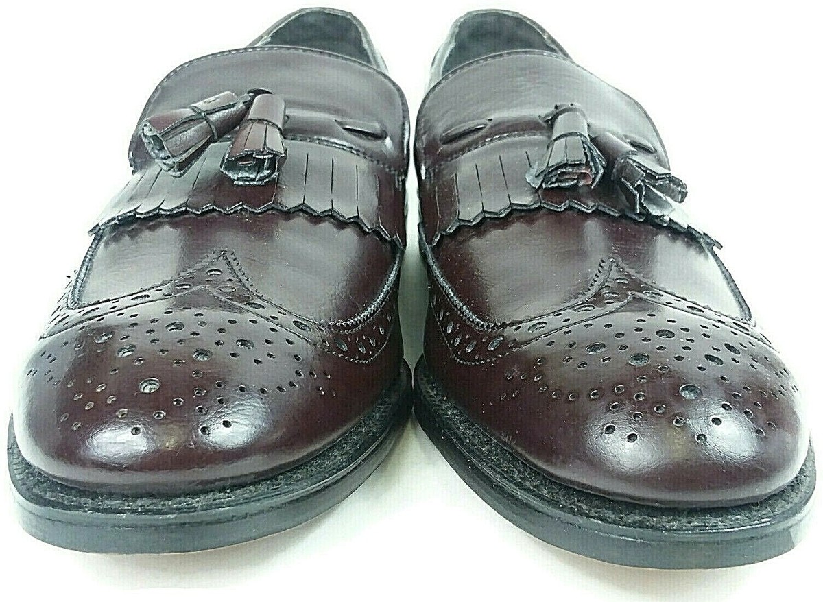 DEXTER Mens Burgundy Leather Tassel Kiltie Wing Tip Loafers  display picture 3