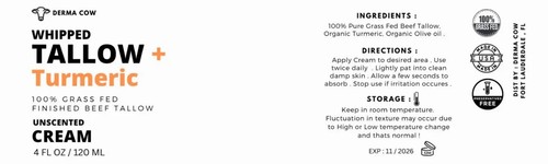 WHIPPED TALLOW + TURMERIC CREAM Moisturiser Dry Skin Anti Aging Cream 120ml - Picture 7 of 7