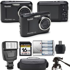 Kodak PIXPRO FZ43 Digital Camera Black Extra Battery Flash - 16GB Kit