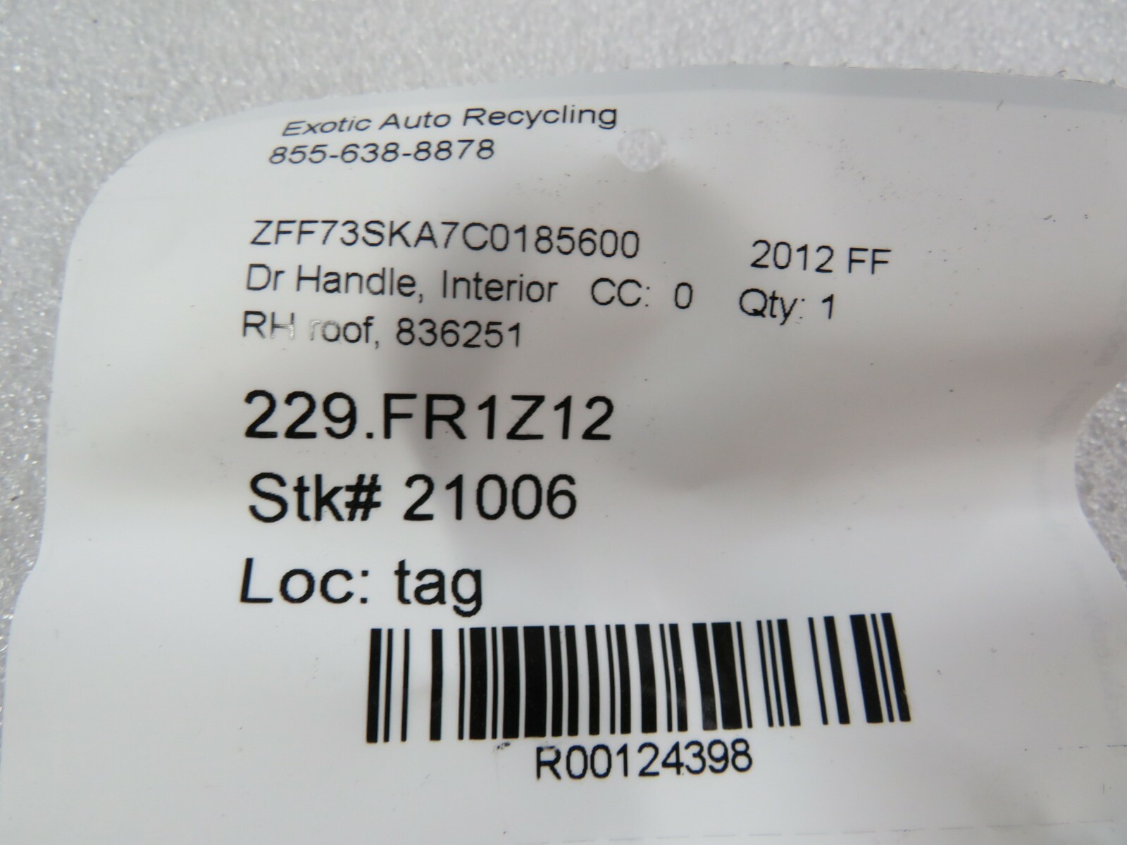 Ferrari FF, RH, Right, Door Grab Handle, Used P/N 836251