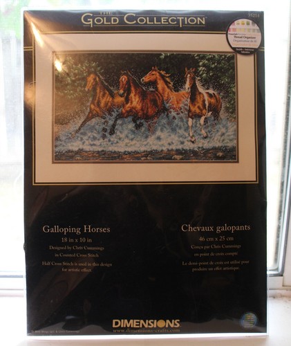 DIMENSIONS GOLD GALLOPING HORSES COUNTED CROSS STITCH KIT NEW - Picture 2 of 7