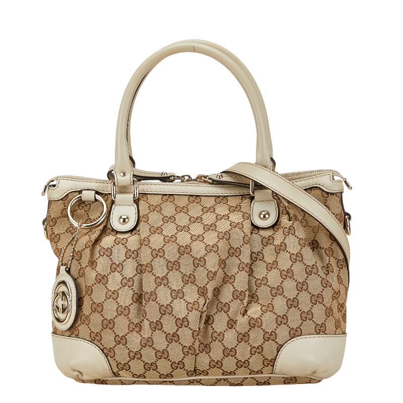 Gucci GG Canvas Shoulder Bag 2-Way Beige White Leather Y0621 247902