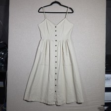 Forever 21 Linen Beige apron button front Spagetti Strap dress Womens Medium
