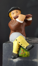 Santon argile dans le goût Lambert et fils " Joueur de flûte assis " Crèche Noël