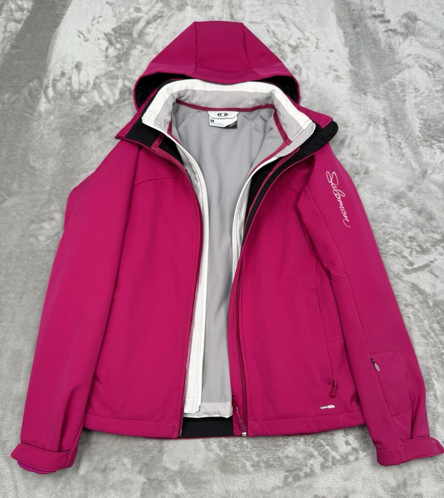 Salomon 2pc Soft Shell Jacket Set Womens Small S Pink White Hooded Coat Wind Ski