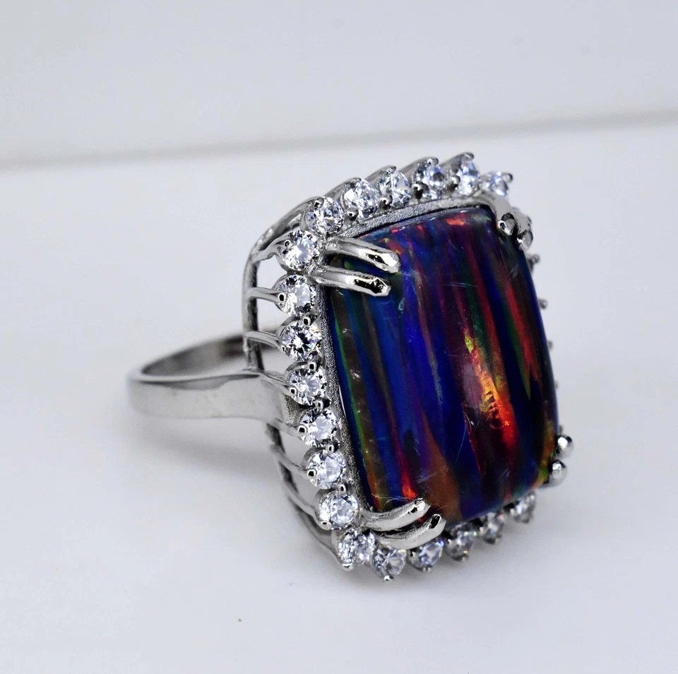 Anello in argento sterling 925 18 mm opale di fuoco naturale non trattato... - Immagine 3 di 4
