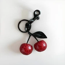 Red Glitter Cherry Bag Charm Keychain – Coach-Inspired – Resin & Black✨🍒 USA