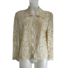 Vintage Scallop Lace Shrug Open Front Jacket No Buttons SZ L