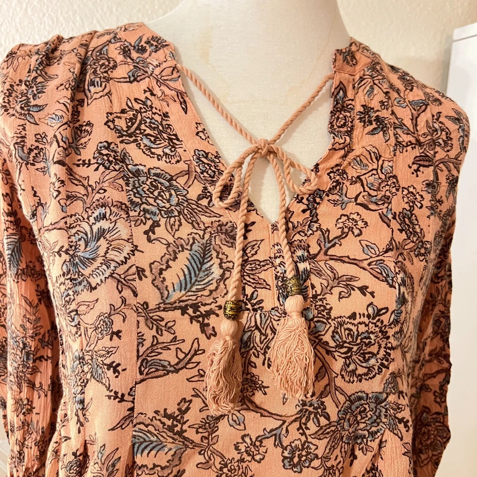 Top Boho Vintage America Mujer Rosa Paisley Talla S Campesino Occidental Floral Viscosa Foto 2 de 4