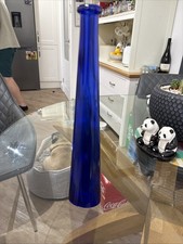 Vintage Cobalt Blue Glass Bottle Tall 13” Collectible Long Neck with Cork Cover