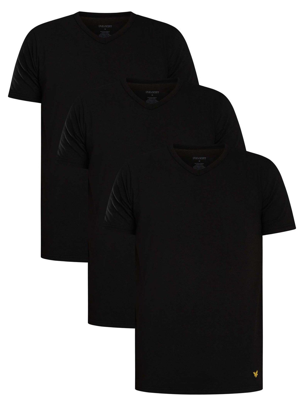 Lyle & Scott 3 Pack Basic Lounge V Neck T-Shirt, Jet Black - M