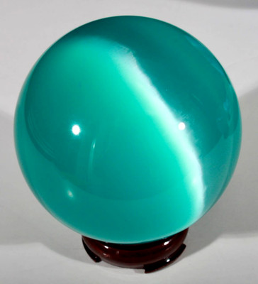 HUGE 4'' AQUA BLUE FIBER OPTIC CONTEMPORARY MARBLE SPHERE W/STAND MINT!