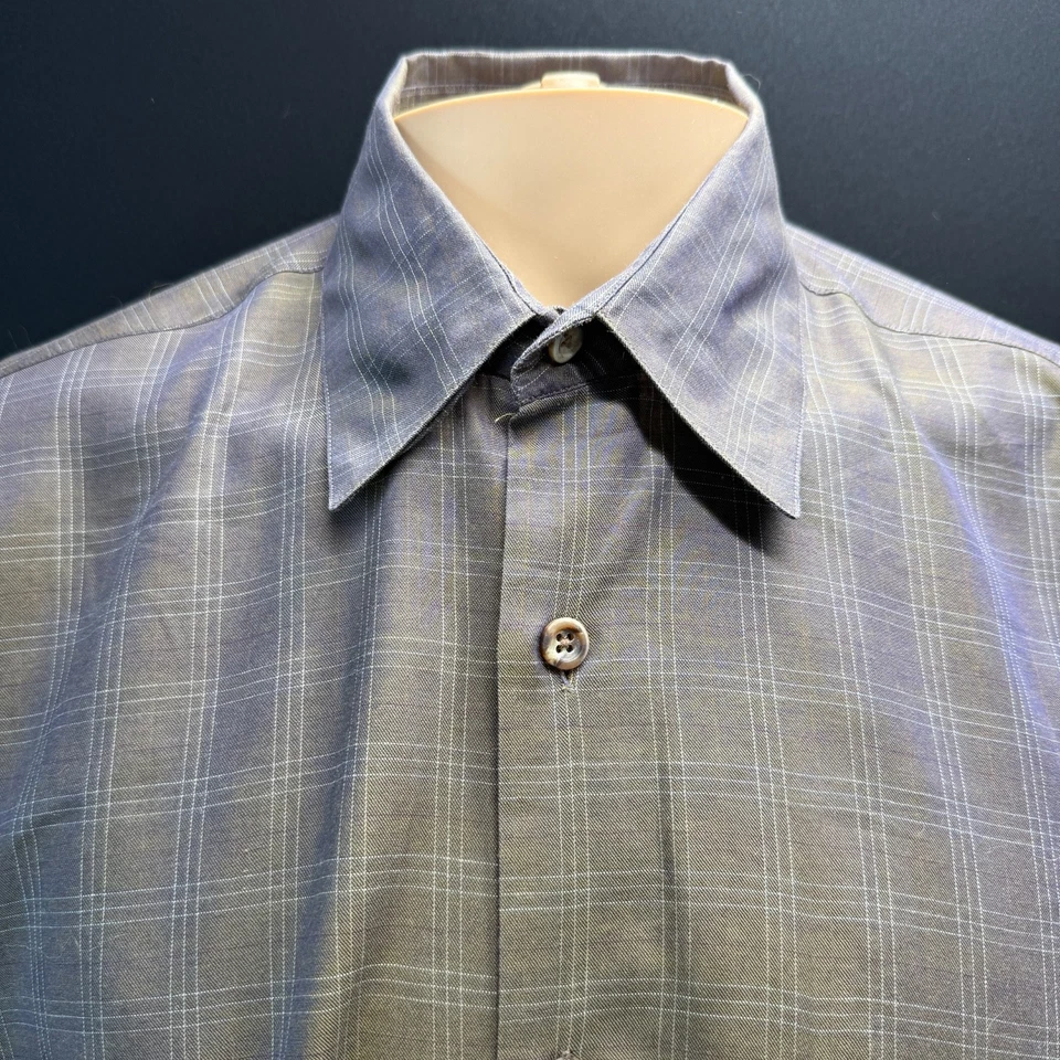 Camisa Hart Schaffner Marx Hombre’s L Grande Larga Marrón 100% Algodón Cuadros Usada en Excelente Condición Foto 3 de 4