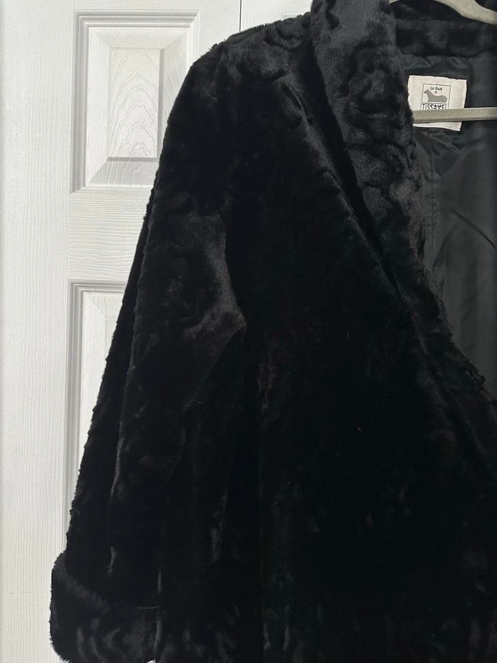 Abrigo vintage de piel sintética Tissavel France XL negro acrílico EE. UU. Foto 2 de 4