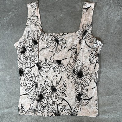 E.G. Designs Tank Top Womens Large Lace Floral Embroidered Sleeveless Shirt Top