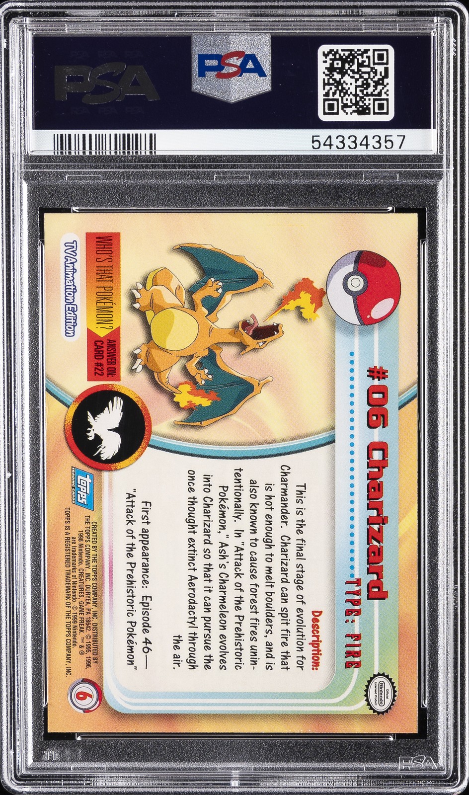 1999 TOPPS POKEMON TV #6 CHARIZARD PSA 10 view 2