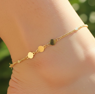 Elegant 18K Gold Plated Anklet Modern Disk and Star Charm Design Anklet