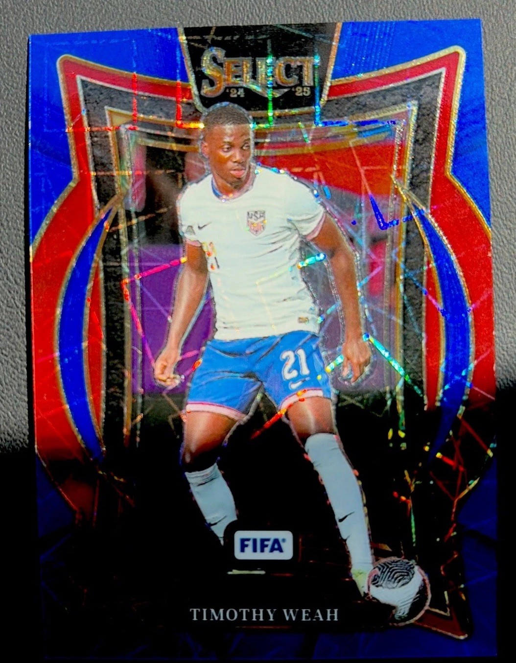 2024-25 Panini Select Fifa - Terrace Timothy Weah #99 USA Blue Lazer Prizm