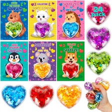 24 Pack Valentines Day Gifts for Kids with Heart Stress Balls, Valentines Day...