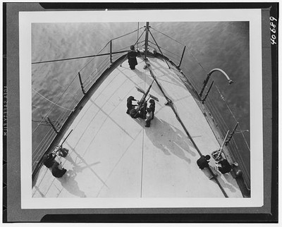 Photo:Sailing Ship Bow Crew on Deck 1910s Aerial View