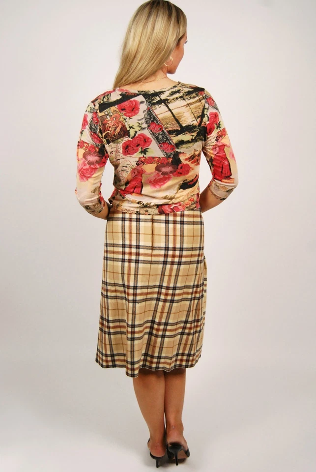 Blusa Y2K Multiprint (S) pequeña roja tostada vintage cuello en V manga 3/4 otoño chic linda Foto 3 de 4