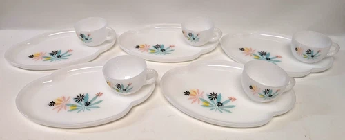 VTG MCM Federal Glass Company 1950s Atomic Flower Patio Snack Set of 5