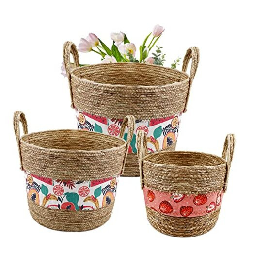 3 Pack Hand Woven Storage Baskets, Round Woven Baskets for Organizing,